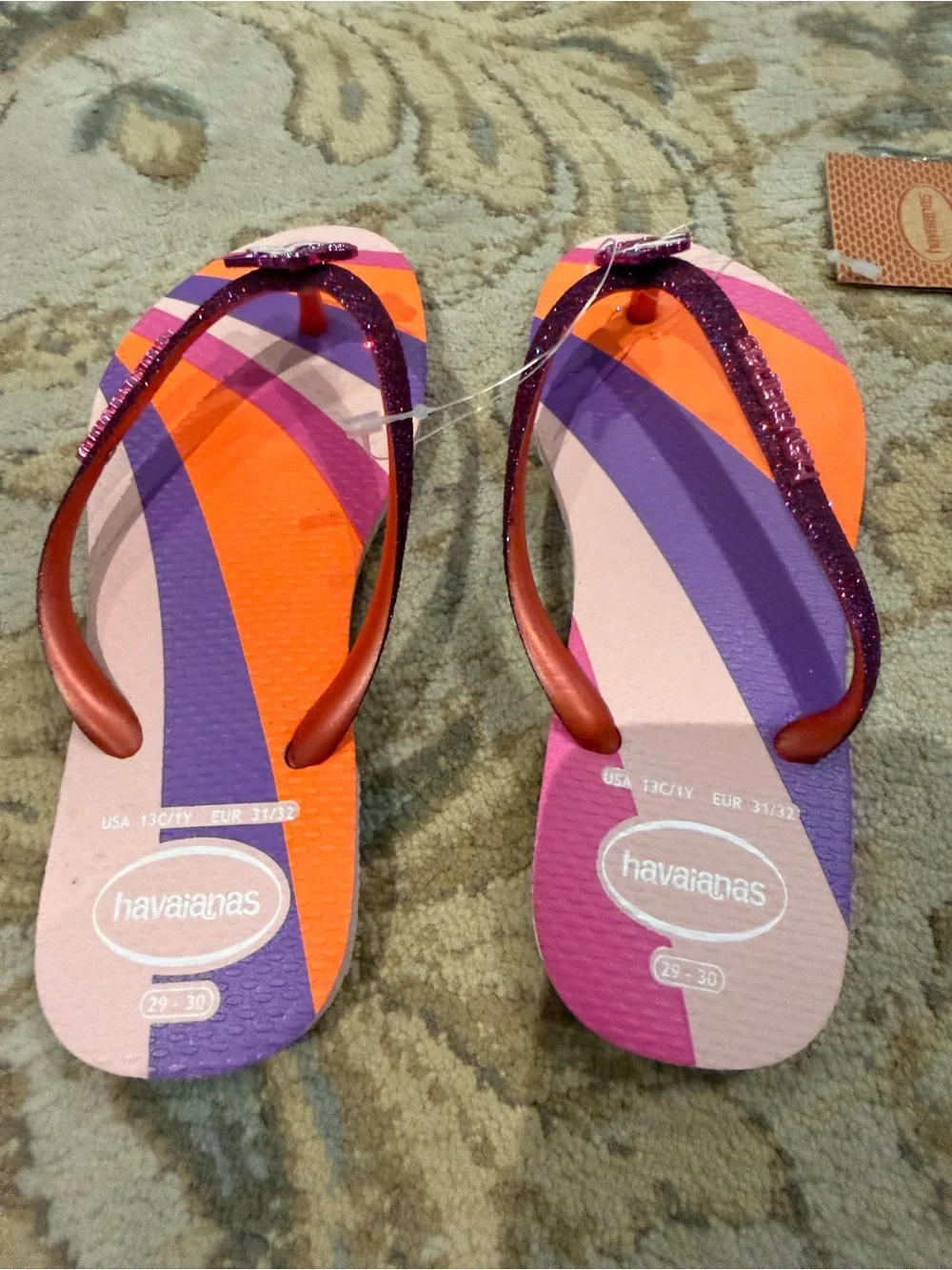Havaianas Kids Orange Purple Pink Glitter Unicorn Flip Flops